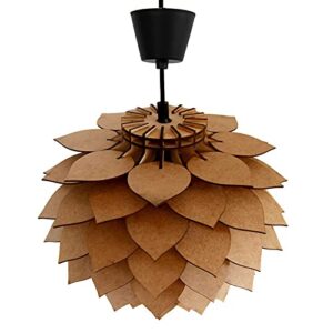 Hanging lamp made of MDF and natural wood, suspended from the ceiling.